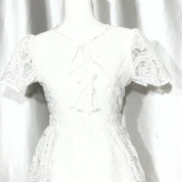 Dazy Vintage-Inspired White Lace Midi Dress Size S With Short Sleeves & Bow Acce - Picture 4 of 11